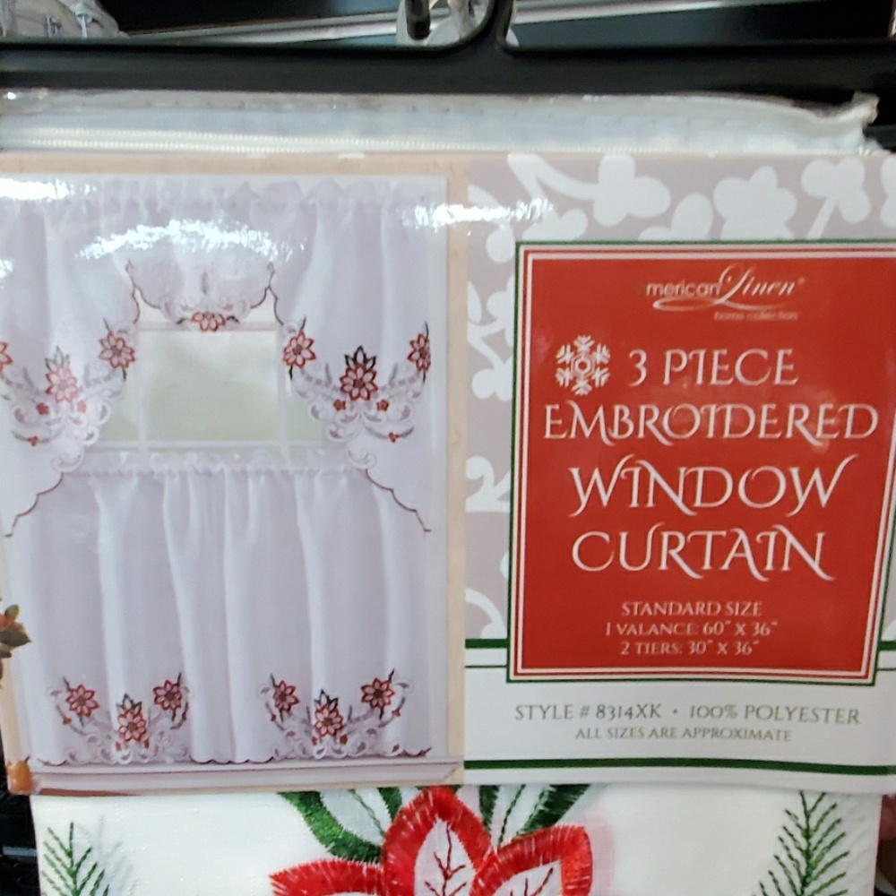 3 PIECE EMBROIDERED WINDOW CURTAIN - Picture 2 of 4